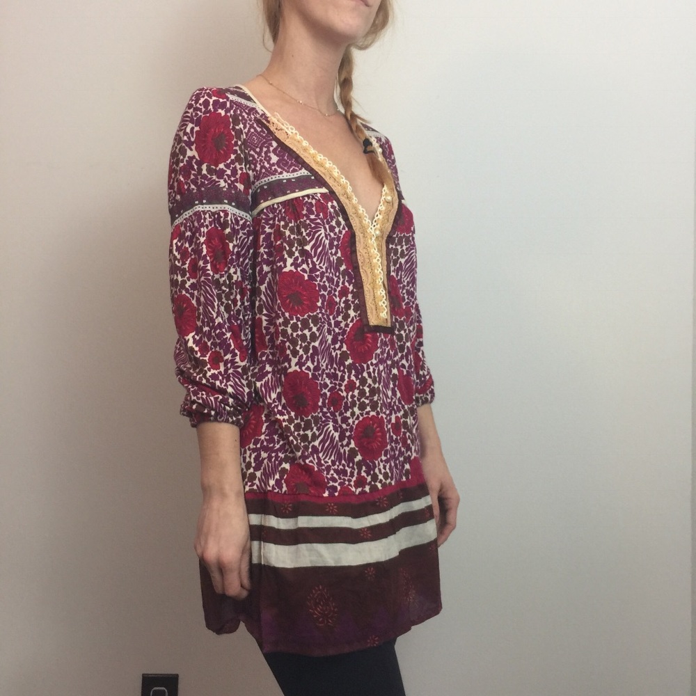 Free People Pink Pearl Button Tunic Blouse Top - Picture 5 of 8